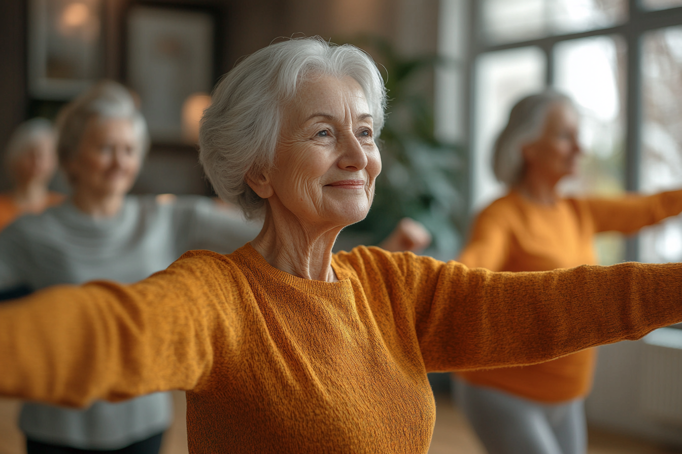 Група людей зрілого віку під час групової медитації